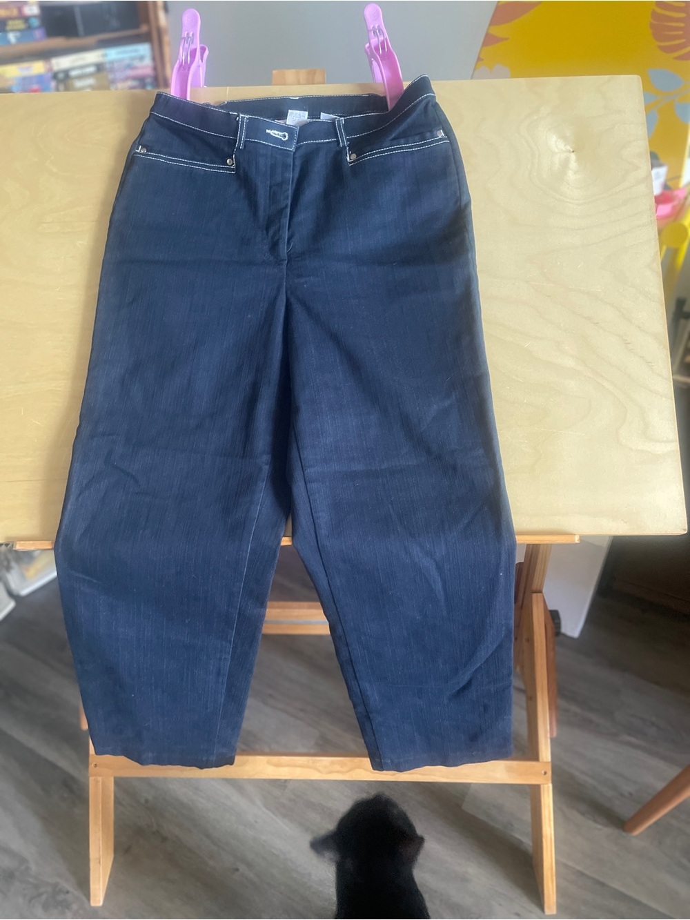 TanJay Navy Trousers with White Topstitching